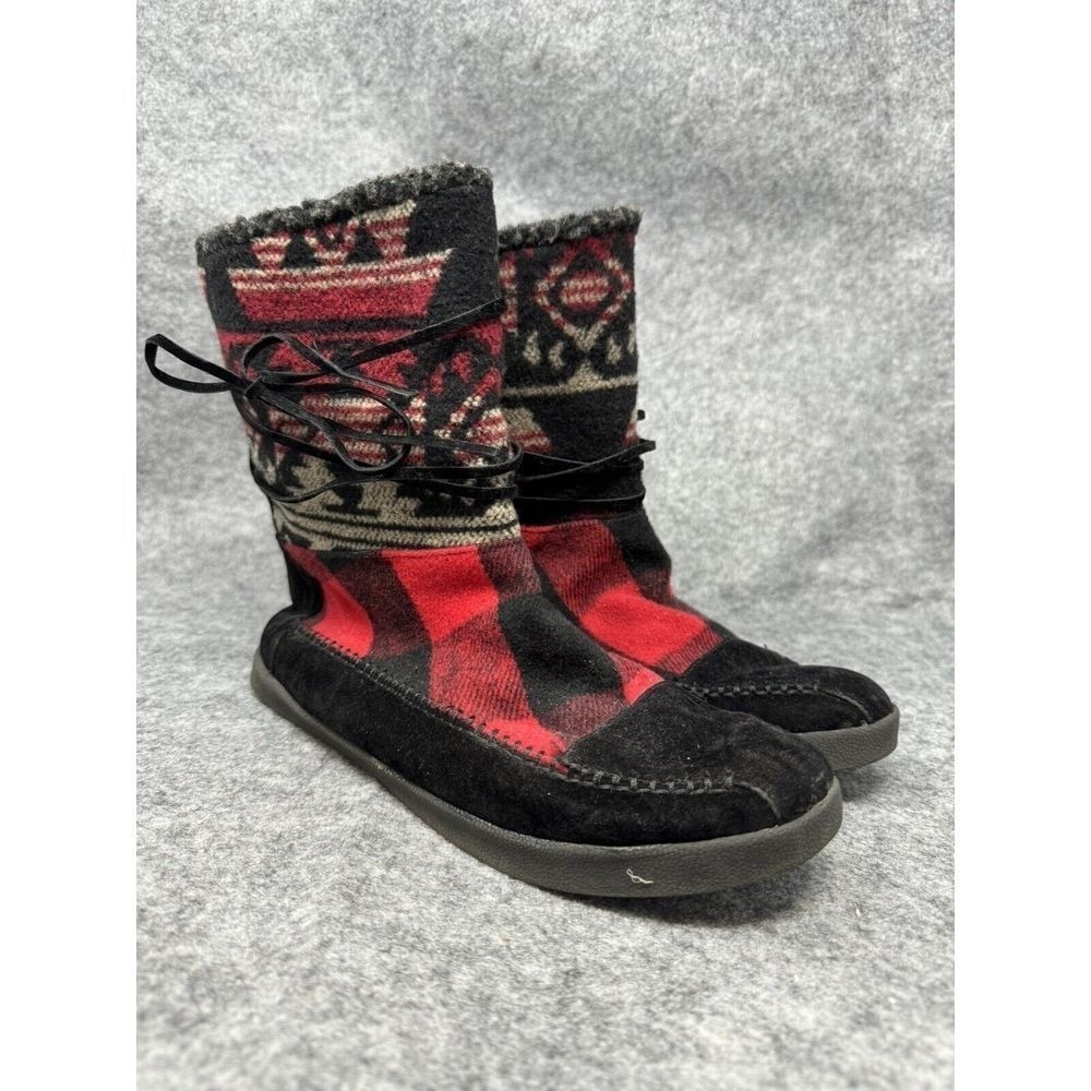 Steve Madden Aztec Suede Moc Boots Womens size 7.5 Buffalo Check Southwest